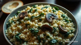 Creamy Spinach and Mushroom Risotto – Low Calorie Comfort Food Success recipe card