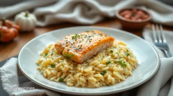 Sautéed Salmon Risotto with Garlic Flavor