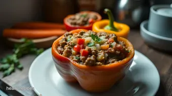 Easy No-Rice Stuffed Bell Peppers: A Juicy Mediterranean Delight recipe card