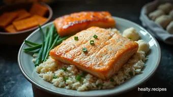 Quick & Comforting One-Pan Salmon and Rice Delight recipe card