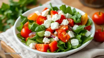 Quick Salad with Fresh Veggies & Feta recipe card