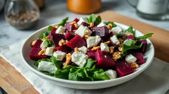 My Favourite Beet Recipes: Vibrant Beetroot and Goat Cheese Salad recipe card