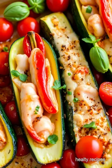 Pesto Langostino Zucchini Boats presentation