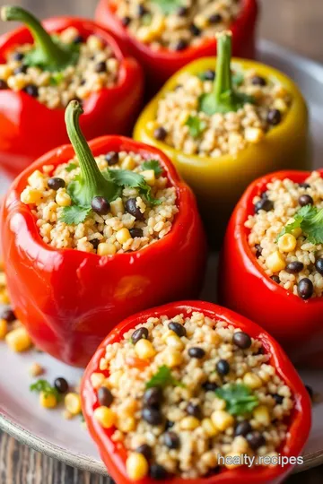 Quinoa-Stuffed Bell Peppers with Avocado & Black Beans presentation