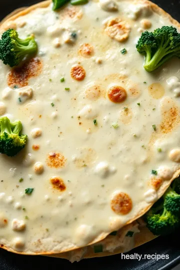 Creamy White Chicken Quesadilla with Broccoli presentation