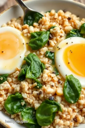 Savory Oatmeal with Spinach and Poached Egg presentation