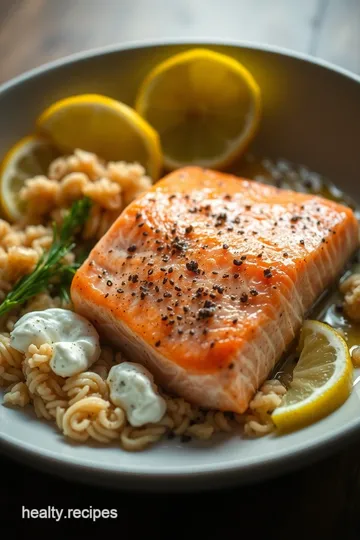 Perfectly Undercooked Salmon with Lemon-Dill Sauce presentation