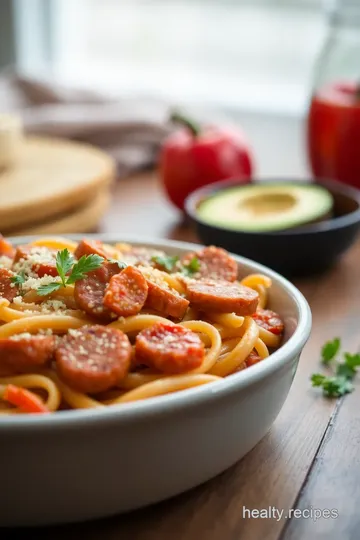 Spicy Roma Sausage Pasta presentation