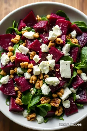 Vibrant Beetroot and Goat Cheese Salad with Crunchy Walnuts presentation