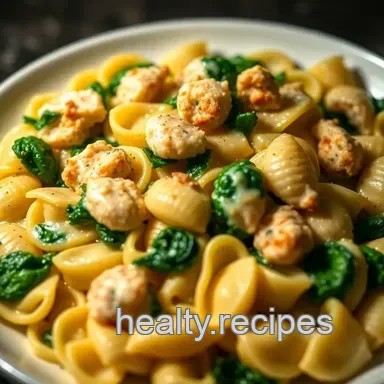 Creamy Chicken & Spinach High-Protein Pasta Shells presentation
