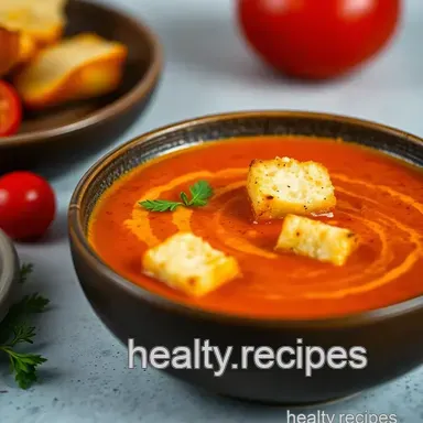 Soup Ideas: Creamy Tomato Soup & Grilled Cheese Croutons! Recipe Card