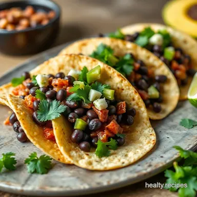 Fiesta Black Bean Tacos: Ready in 35! | My Easy Recipe Recipe Card