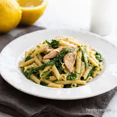 Lemon Herb Chicken Pasta Primavera Healthy Easy Recipe Card