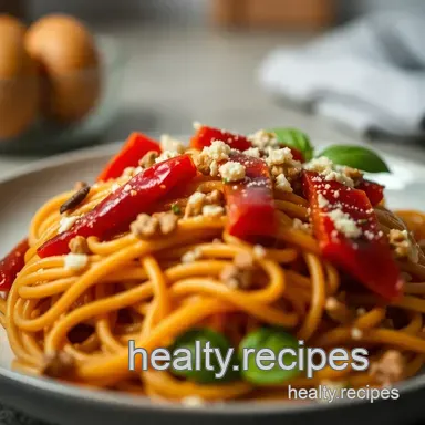 Roasted Red Pepper &amp Walnut Pesto Pasta presentation