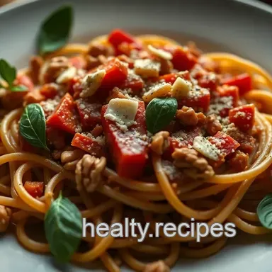 Roasted Red Pepper &amp Walnut Pesto Pasta: Mediterranean Yum!