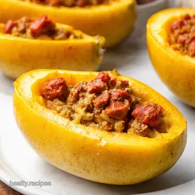 Italian Sausage Stuffed Spaghetti Squash Boats Recipe Card