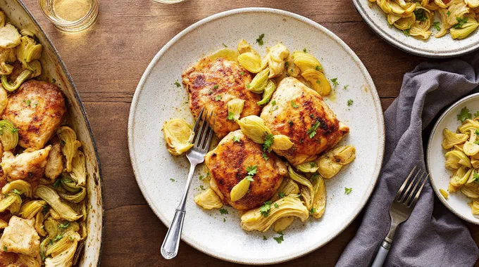 Golden Chicken Thighs with Artichokes