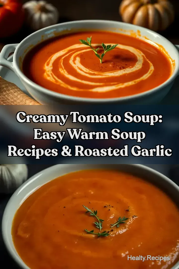 Creamy Tomato Soup: Easy Warm Soup Recipes & Roasted Garlic : PIN FOR LATER Creamy Tomato Soup: Easy Warm Soup Recipes & Roasted Garlic
