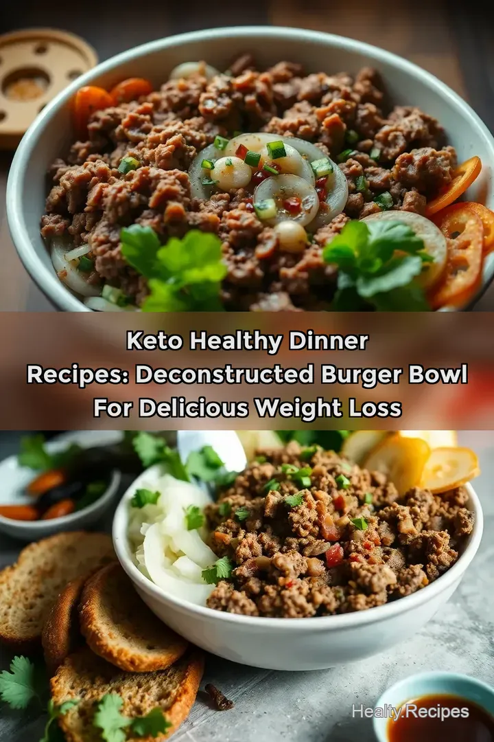 Keto Healthy Dinner Recipes: Deconstructed Burger Bowl for Delicious Weight Loss : PIN FOR LATER Keto Healthy Dinner Recipes: Deconstructed Burger Bowl for Delicious Weight Loss