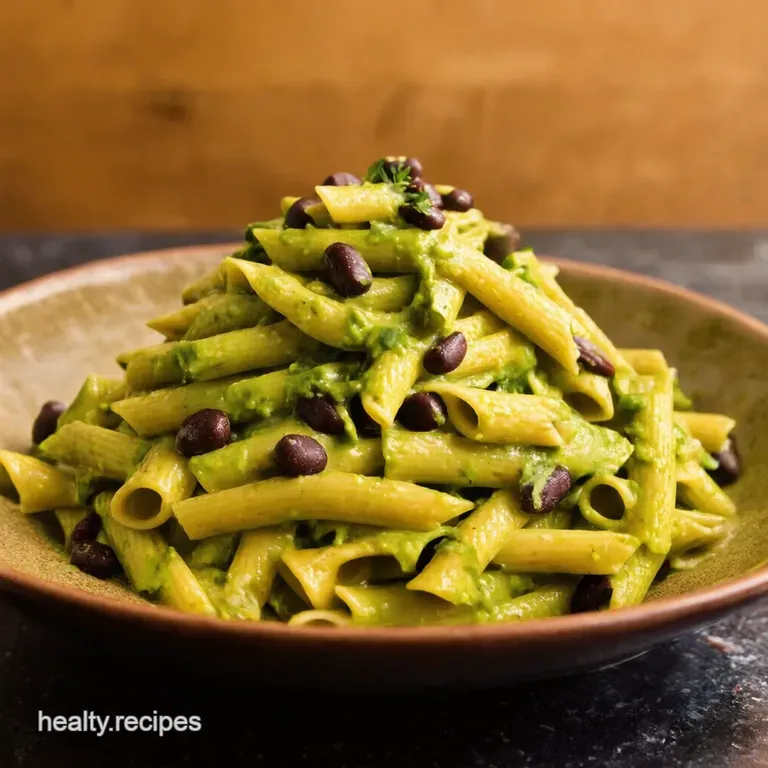 Creamy Avocado Lime Black Bean Pasta presentation