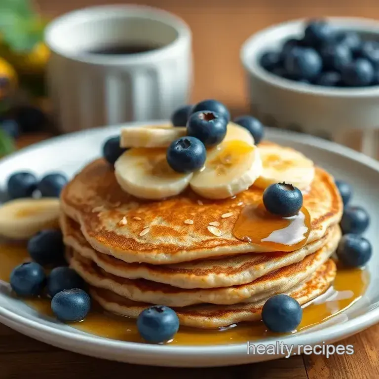 Fluffy Oatmeal Pancakes with Blueberries & Bananas