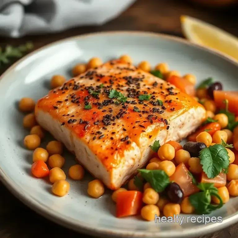 Oven-Baked Salmon with Spiced Chickpeas & Vibrant Fresh Salad