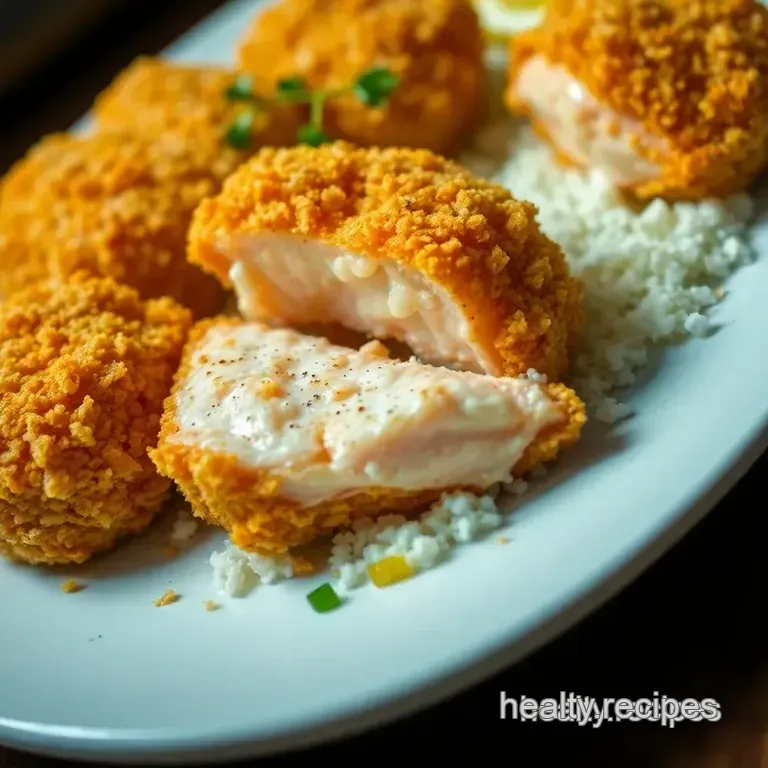 Delightfully Crispy Salmon Bites with Creamy Dipping Sauce presentation
