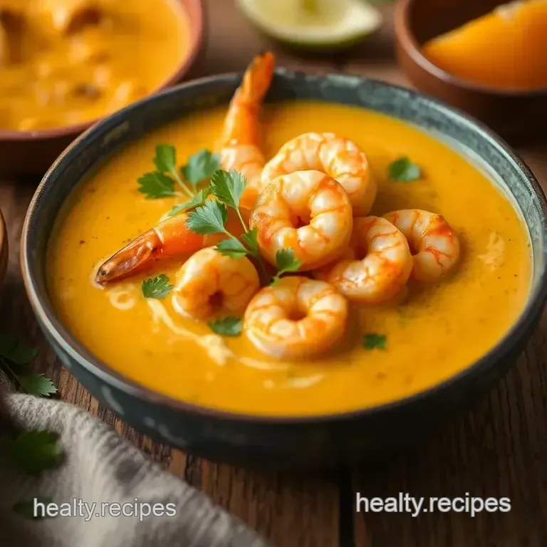 Sautéed Shrimp in Coconut Curry Soup presentation