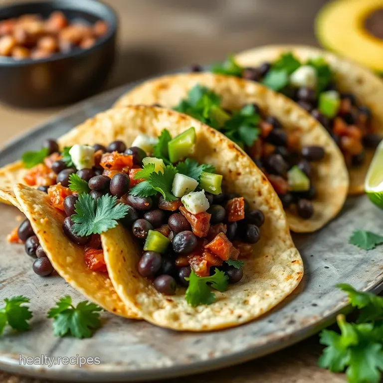 Fiesta Black Bean Tacos with Cilantro-Lime Crema presentation