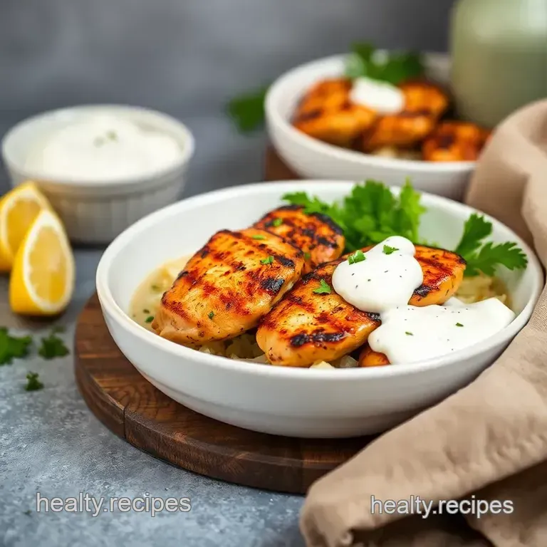 Grilled Chicken Bowls with Tzatziki Sauce presentation