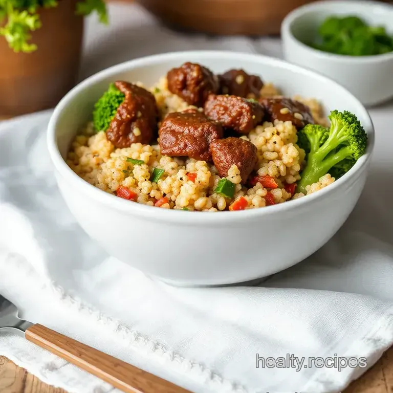 Quick Beef Quinoa with Broccoli Delight presentation