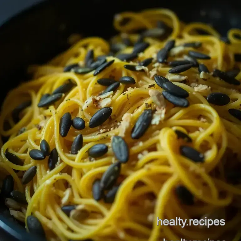Hearty Spaghetti of Squash with Roasted Seeds presentation