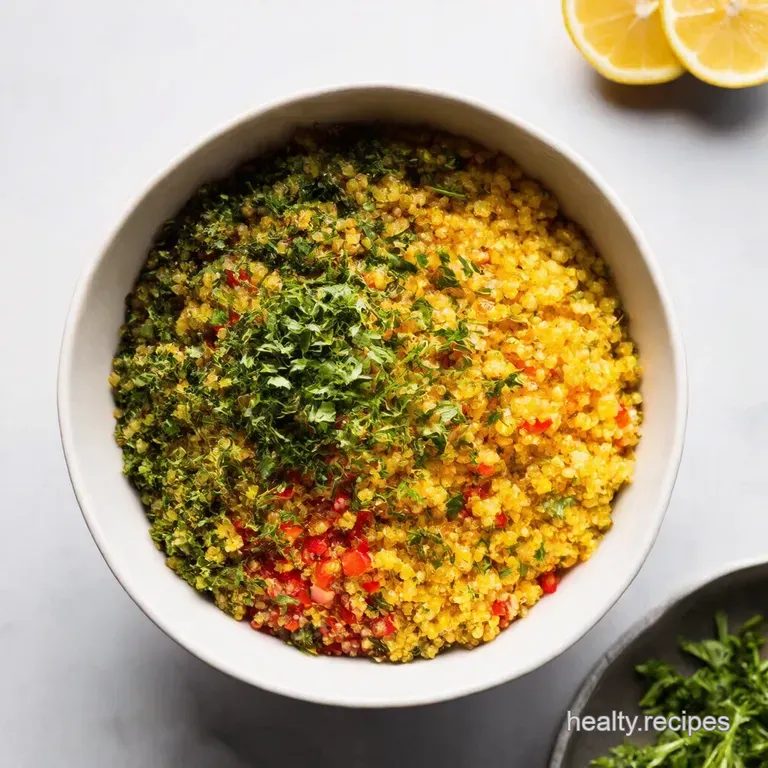Rainbow Quinoa Bowl with LemonHerb Dressing presentation