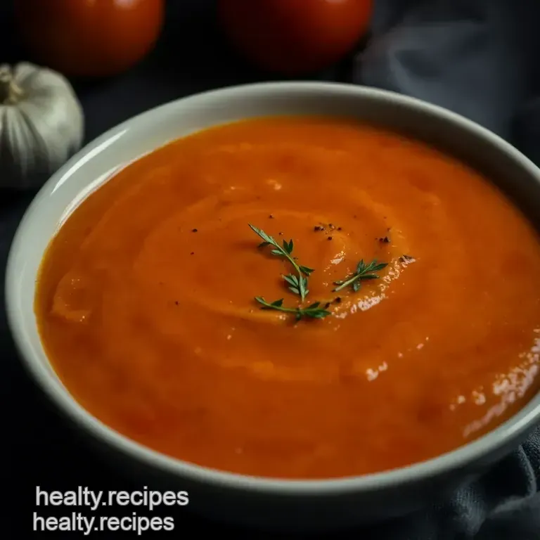 Roasted Garlic & Creamy Tomato Soup presentation