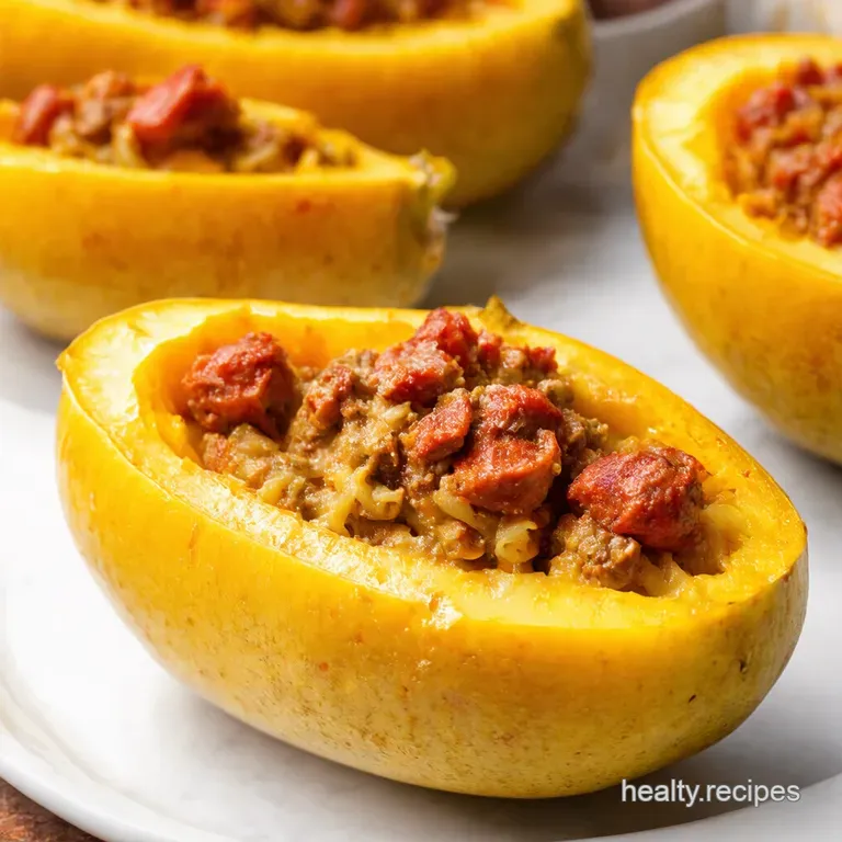Roasted Spaghetti Squash Boats with Italian Sausage and Spinach presentation