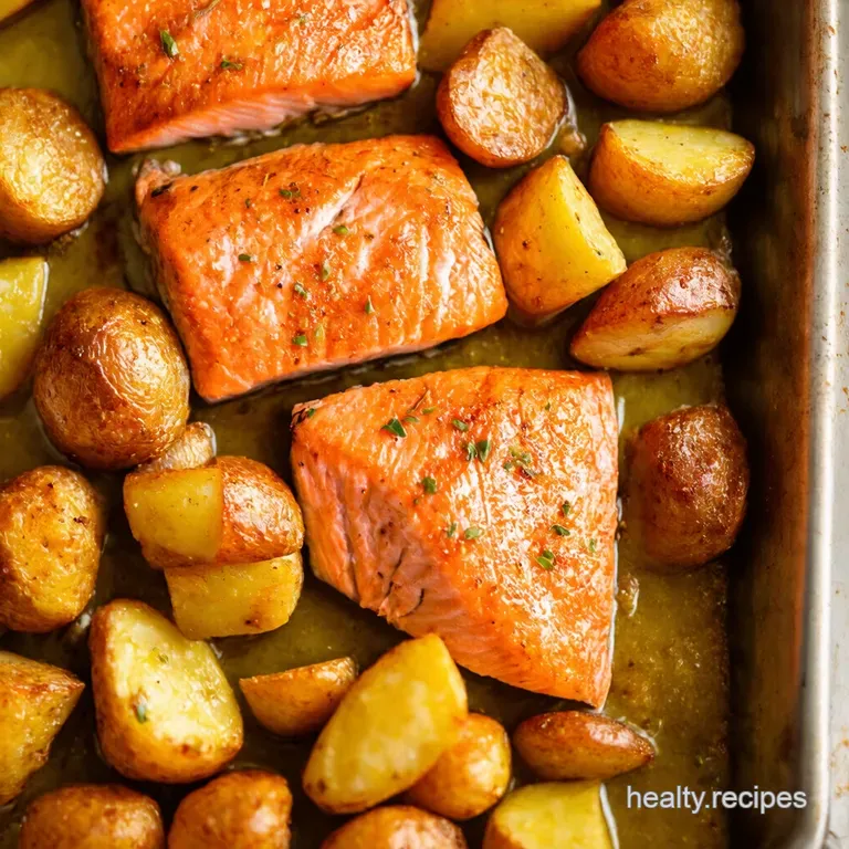 Sheet Pan Honey Mustard Salmon with Crispy Potatoes Broccolini