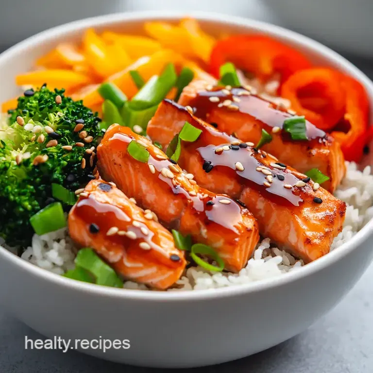 Teriyaki Salmon Bowl with Sesame Ginger Dressing presentation